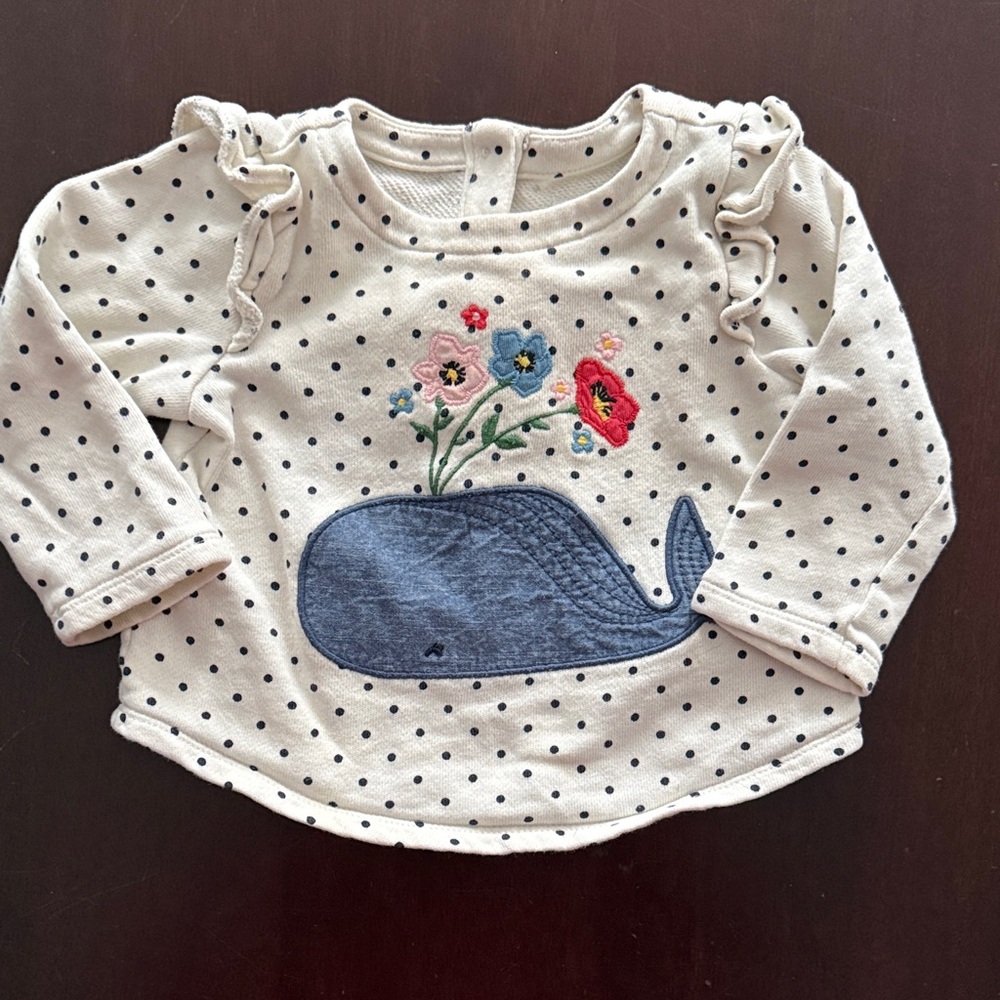 GAP Cream and Blue Whale Print Kids Long Sleeve Tee